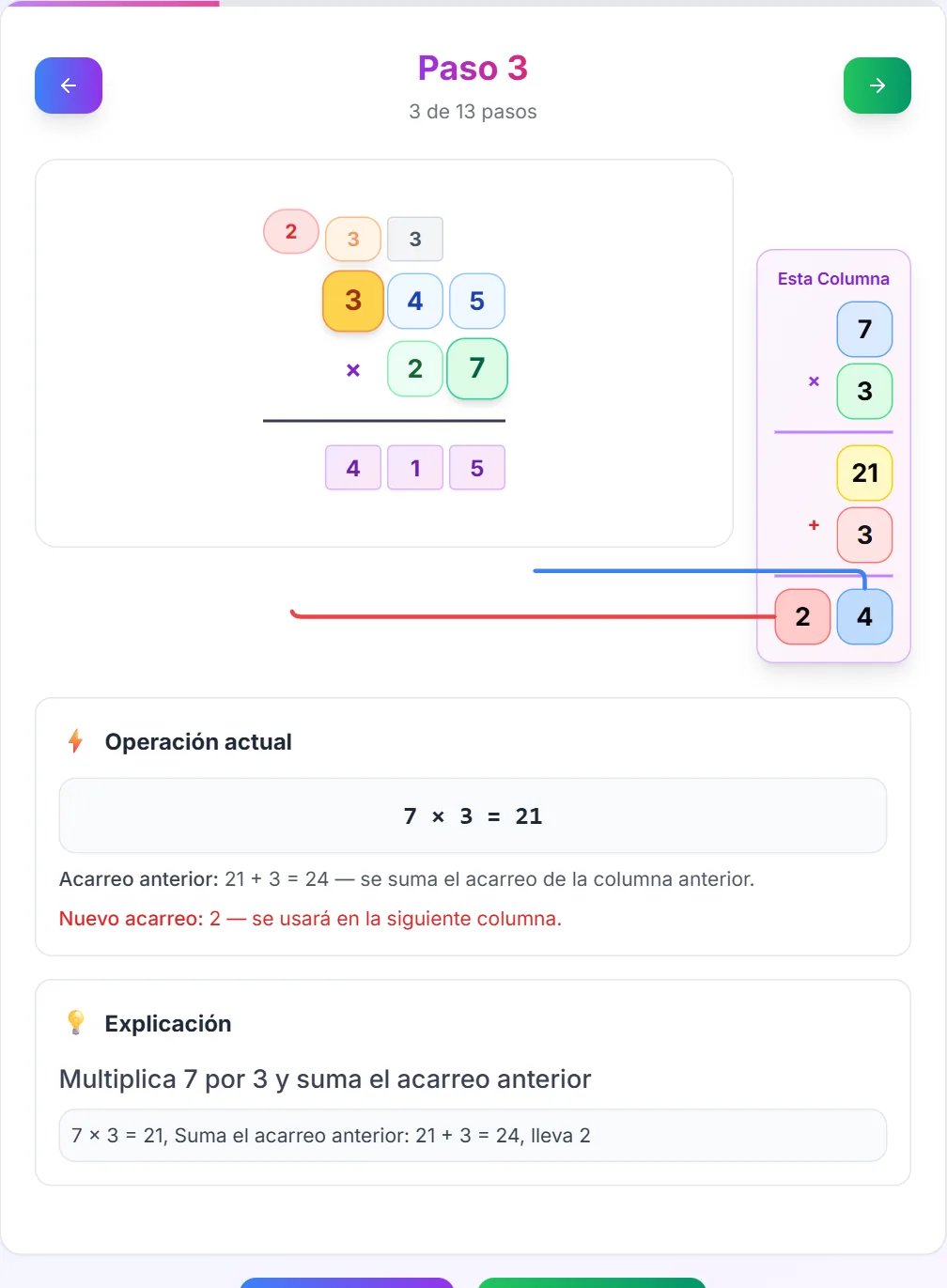Calculadora Alicia multiplicación pantalla